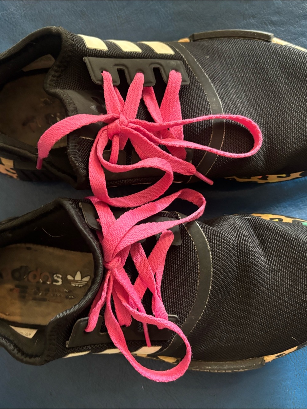 adidas Black Trainers with Pink Laces and White Stripes